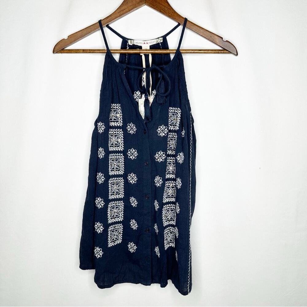 CHELSEA & VIOLET Navy Embroidered Tank Top NWT in XS